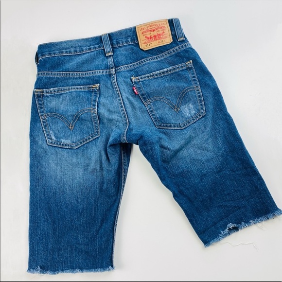 Levi’s 511 Skinny Distressed Long Bermuda Jean Denim Shorts - Picture 4 of 11